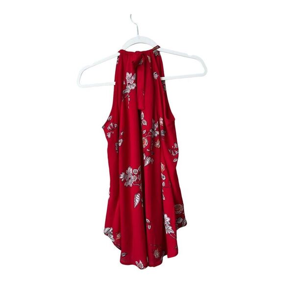 BB DAKOTA Top Womens Small Laura Floral Print High Low Red Halter Tie Flowy Boho - Picture 2 of 8